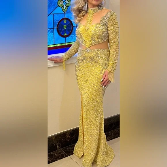 Custom Made Elegant Maxi Dress | Color: Yellow | Size: 4 | Bellaandchic's Closet